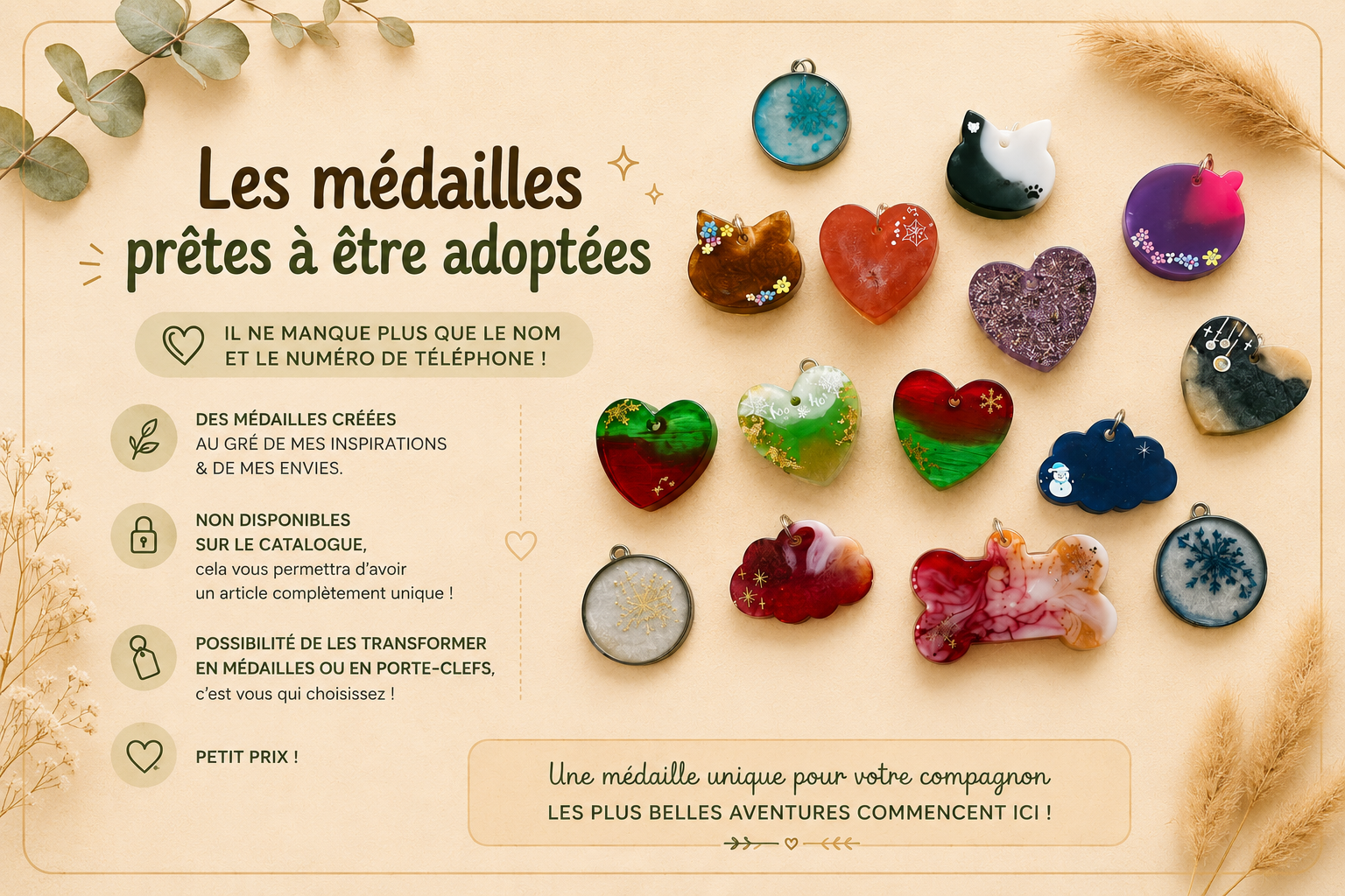 Bon'Atelier, médaille chien, médaille chat, médaille epoxy, médaille identification chien