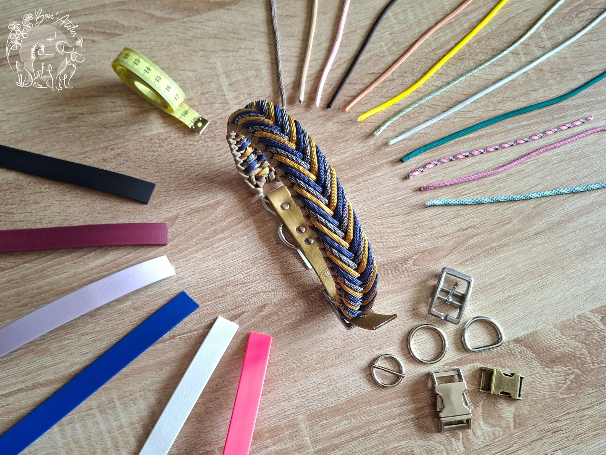 Bon'Atelier, collier de balade pour chien, collier chien, collier paracord, collier biothane, collier paracord chien